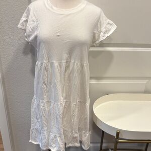 EUC J. Crew White T-Shirt Dress with Ruffle Sleeves and Tiers